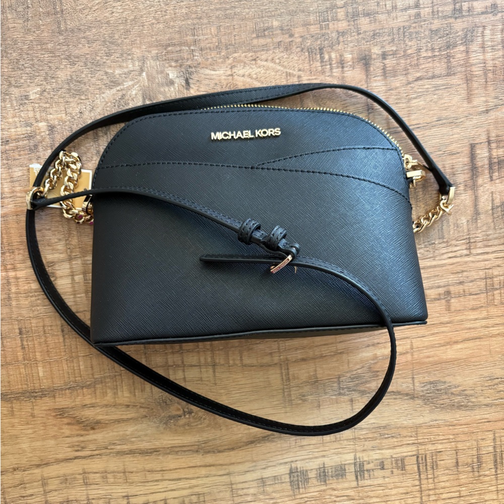 Michael Kors Jet Set Travel Black Crossbody Bag with Gold Accents